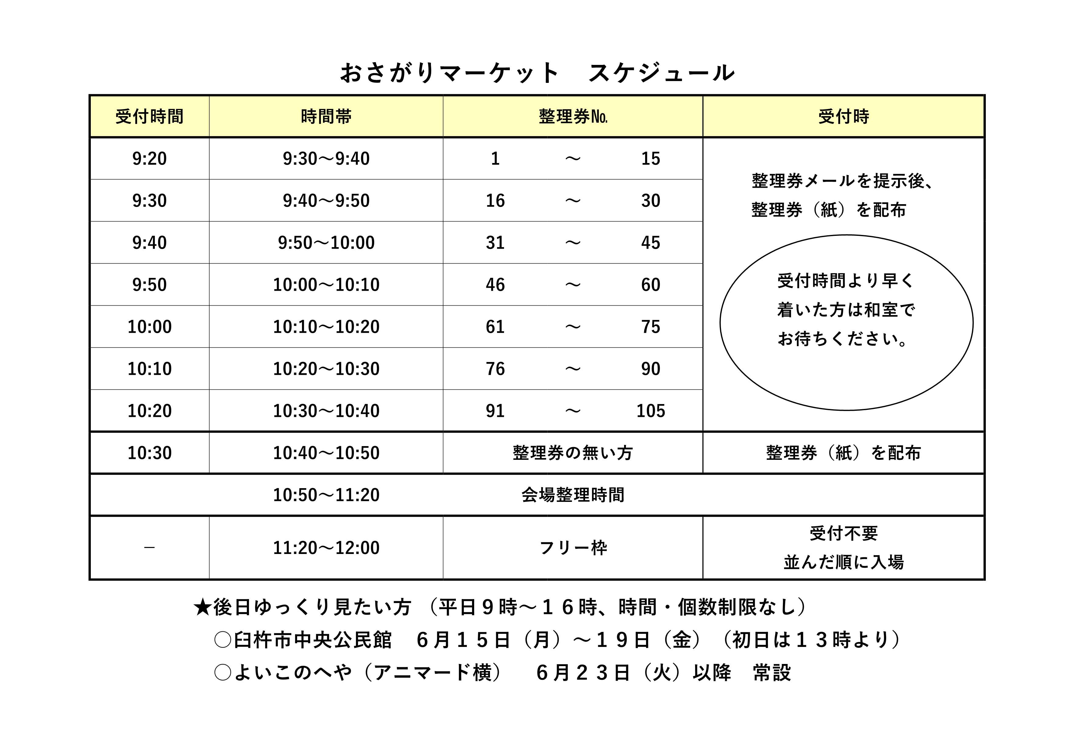 2026年6月おさがりマーケットスケジュール表
